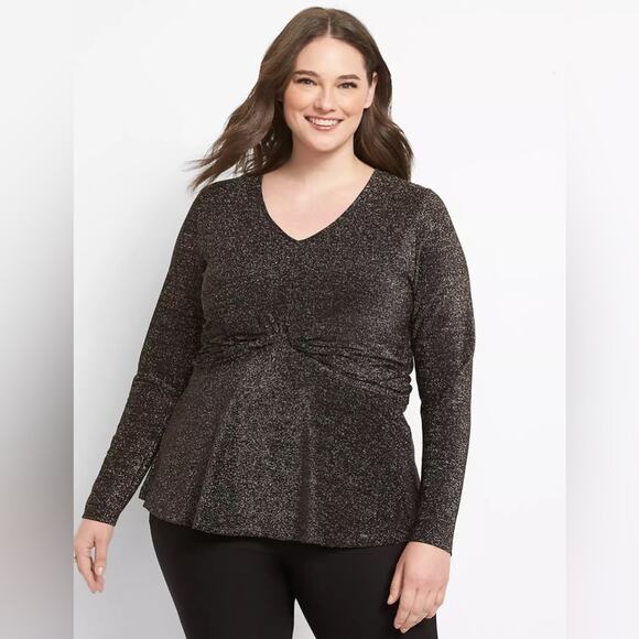NWT Lane Bryant Twist-Front Shimmer Peplum Top Plus Sz 18/20 Cocktail Glam Bling - Picture 2 of 13